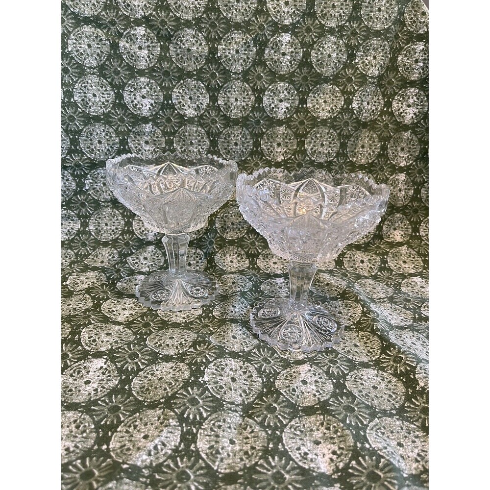 Set Of 2 Antique 1913 Imperial Glass Co EA Pressed Glass Compote Bellaire